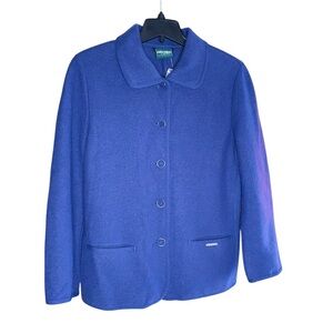 Vintage Geiger Collections Pure Wool Cardigan Jacket in Navy Blue